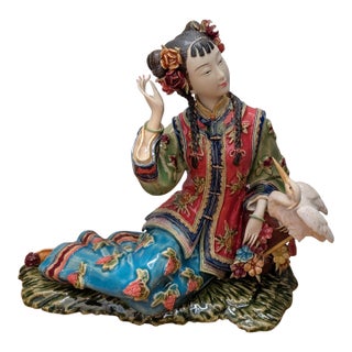 Vintage Shiwan Wucai Chinese Porcelain Figurine For Sale