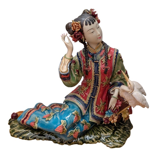 Vintage Shiwan Wucai Chinese Porcelain Figurine For Sale