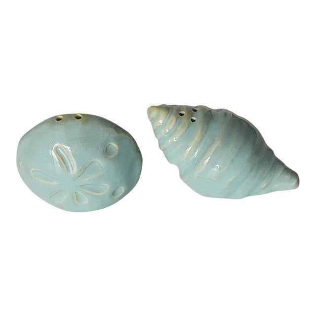 Vintage Sea Shell Ceramic Salt and Paper Shakers For Sale