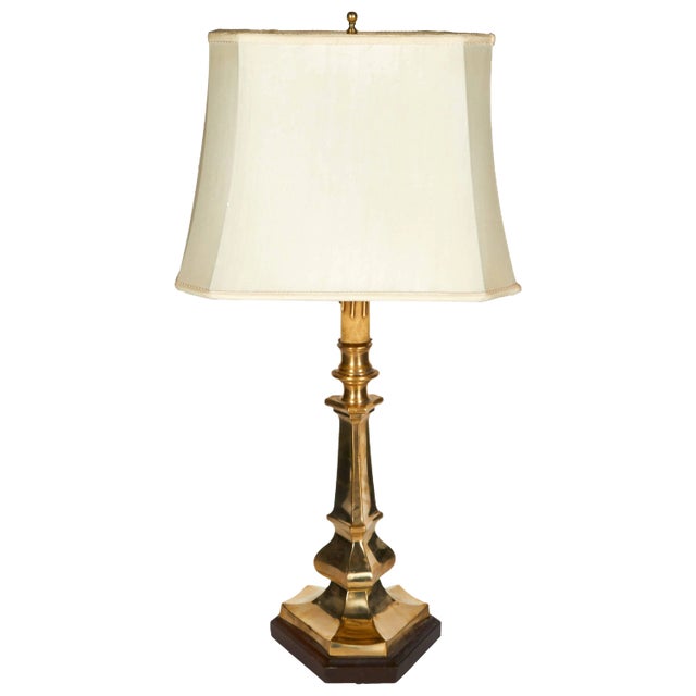 Italian Classical Brass Candlestick Table Lamp For Sale