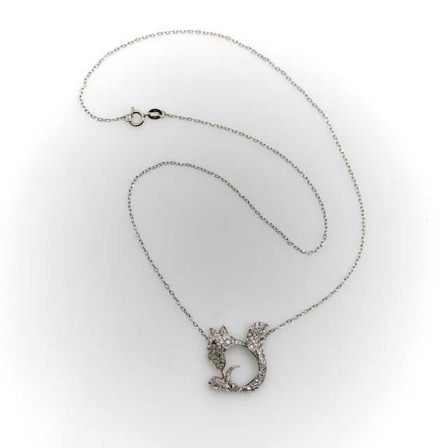 1940s Retro Platinum Encrusted Squirrel Pendant With 14k White Gold Chain For Sale - Image 4 of 9