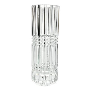 Vintage French Contemporary Postmodern-Style Cylinder Column Cut Crystal Vase For Sale