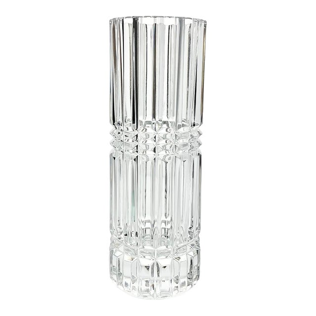 Vintage French Contemporary Postmodern-Style Cylinder Column Cut Crystal Vase For Sale