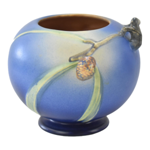 1930's Roseville Pine Cone Blue Vintage Art Pottery Ceramic Bowl or Vase, 261 - 6