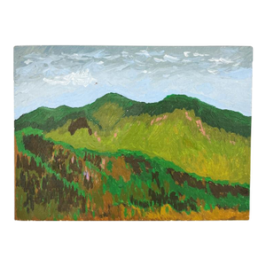 Vintage Green Mountain Landscape – Mid-Century Modern Oil Painting on Board