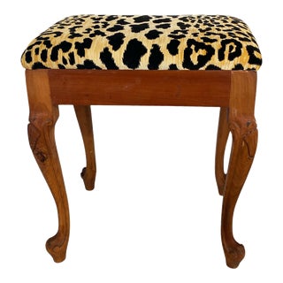 Vintage Piano /Vanity/Stool With Animal Print 18.5" H For Sale