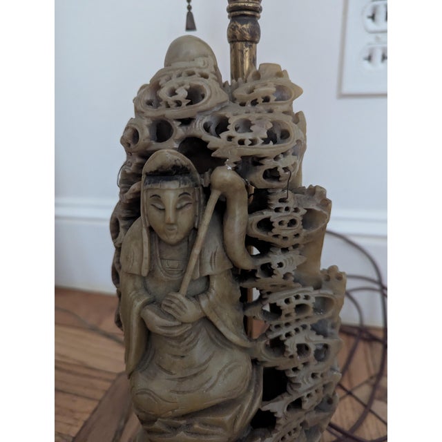 Chinese Antique Chinese Soapstone Lamp For Sale - Image 3 of 7