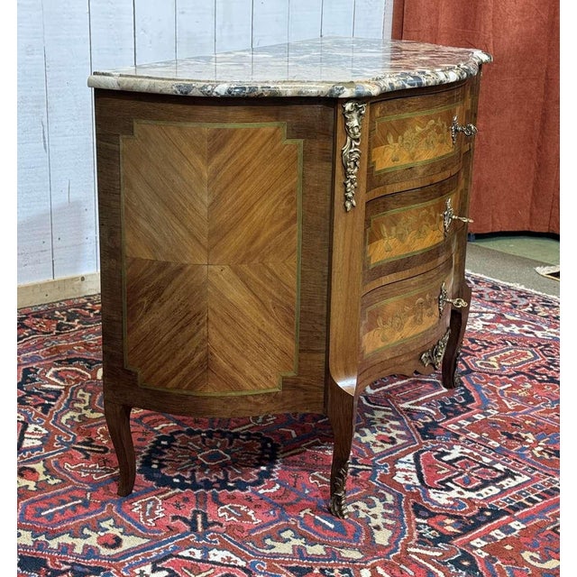 Louis XV Commode in Rosewood, Oak and Marble Top, 1960s For Sale - Image 15 of 18