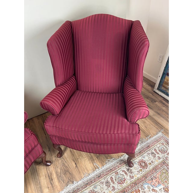 1980s Vintage Pair Burgandy Wing Back Chairs by Hamilton House For Sale - Image 5 of 8