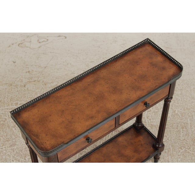 Animal Skin Theodore Alexander 2 Tier Leather Wrapped Console Table For Sale - Image 7 of 16