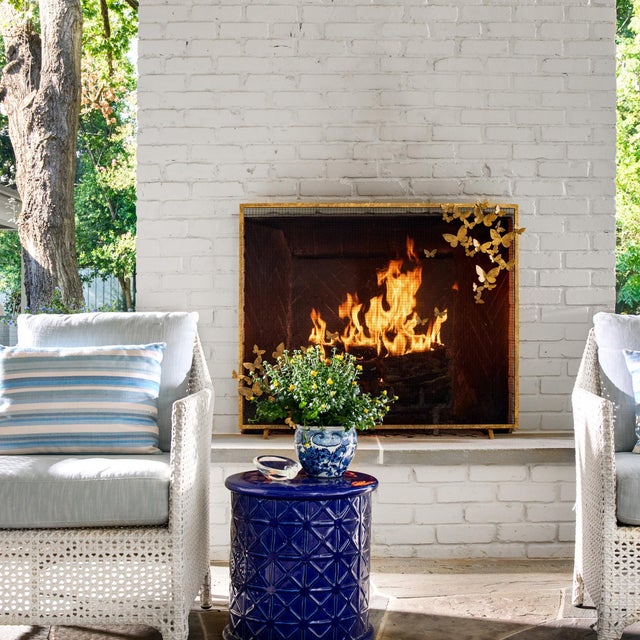 Contemporary Tobacco Butterfly Fireplace Screen Lighter Version For Sale - Image 3 of 8