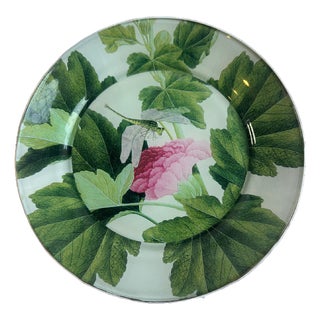 Vintage Dragonfly and Peony Decoupage Decorative Plate For Sale
