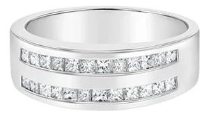Double Row Diamond Princess Cut Channel Set Wedding Band .77cttw 14k White Gold, Size 11