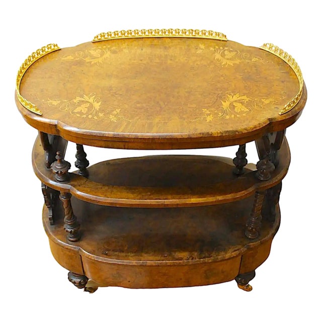Late 19th Century Three-Tier, Burled Wood & Brass Bar Cart For Sale