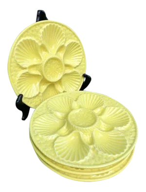 Vintage Longchamp Yellow Majolica Oyster Plates - Set of 3