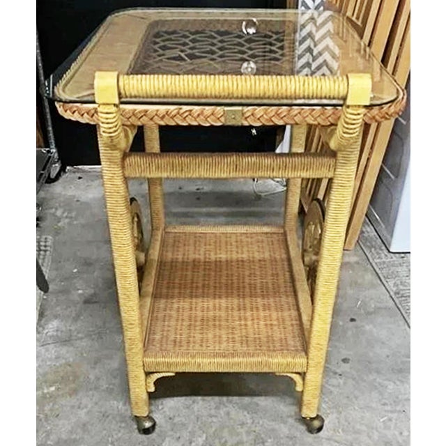 1970s Wicker Bar Tea Cart For Sale In West Palm - Image 6 of 10