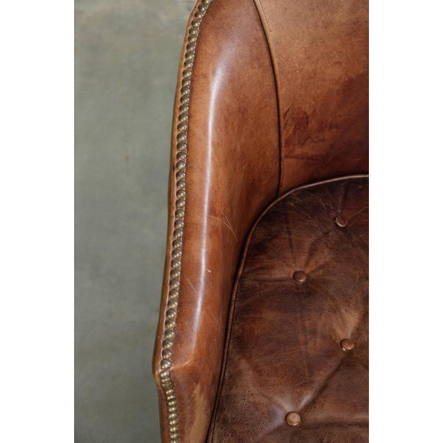 Brown English Cognac Cowhide Leather Occasional Chairs, Set of 2 For Sale - Image 8 of 14