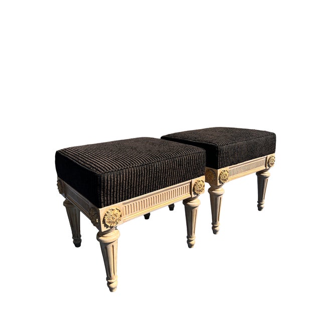 Vintage Ottomans or Foot Rests in French Provincial Style a Pair Clean pair newly reupholstered by Lane. Color is antique...
