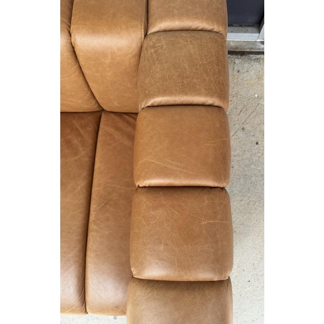 Cb2 Forte 81-Inch Channeled Saddle Leather Sofa With Walnut Base For Sale - Image 12 of 16