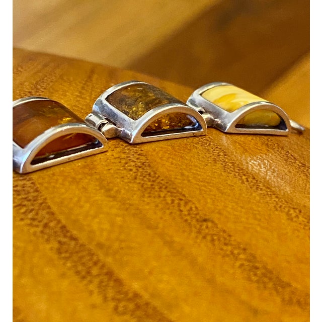 Burnt Orange Multiple Hues of Amber + Sterling Silver Link Bracelet For Sale - Image 8 of 12