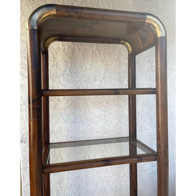 Karl Springer Style Wood/Brass Waterfall Etagere For Sale In Palm Springs - Image 6 of 12