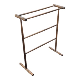 Vintage Solid Oak Blanket & Quilt Rack - Freestanding Towel Stand For Sale