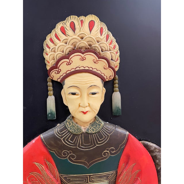 Pair of Chinese Jade & Semi-Precious Stone Inlaid Shadowbox Panels – Emperor & Empress For Sale In Miami - Image 6 of 9