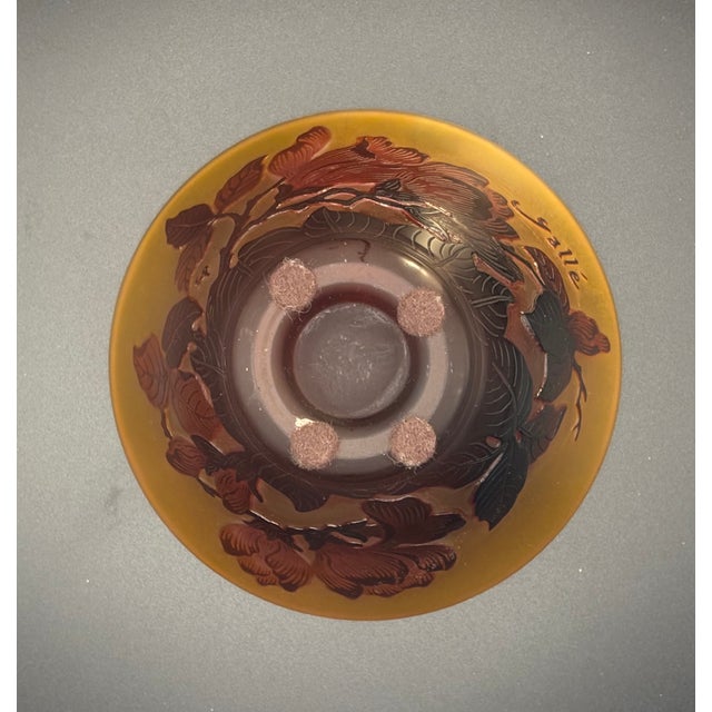 Art Nouveau Emile Gallé (France 1846-1904) Cameo Glass Magnolia Bowl, Acid-Etched and Wheel-Carved Amber and Burgundy Glass, Signed Galle C. 1900 For Sale - Image 3 of 11