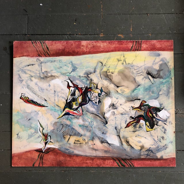 Paper 1940’s Original Ralph Nelson Abstract Painting Signed For Sale - Image 7 of 7