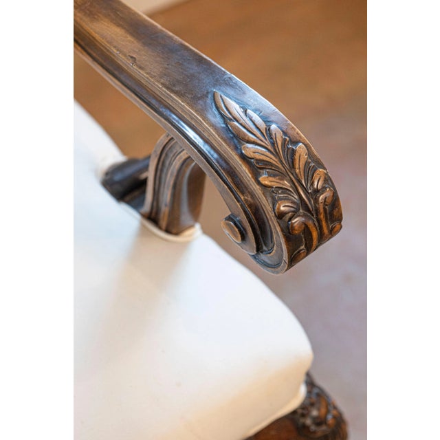 Rococo Italian, 19th Century Rococo Style Walnut Upholstered Armchair with Fine Carving For Sale - Image 3 of 8