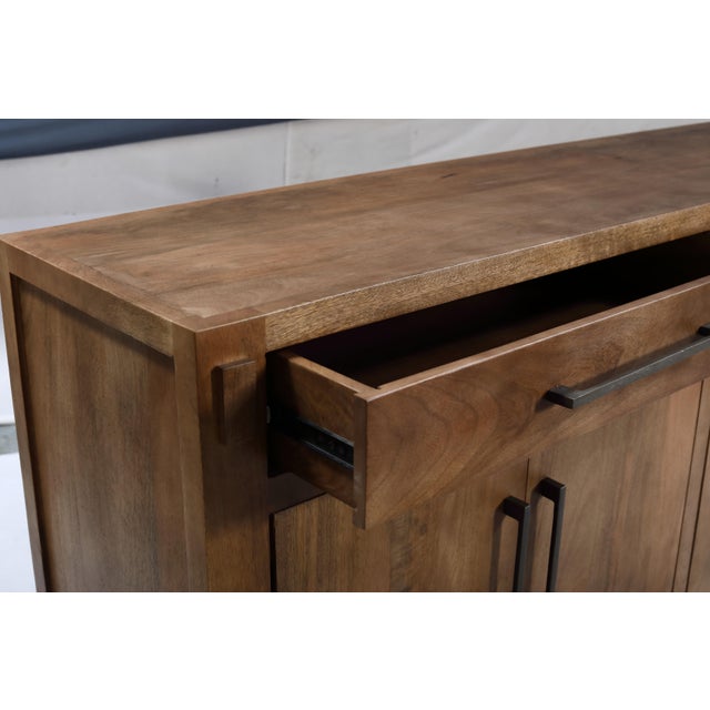 70'' Solid Wood Sideboard Cabinet — Fully Assembled 4-Door Sideboard in Light Walnut For Sale - Image 9 of 15