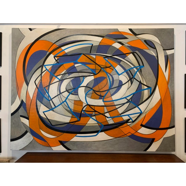Geometric Abstract Oil on Canvas by James Massena (1953 - 2021). “My paintings are about space, form and energy. I...