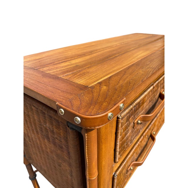 Wood Stitched Leather and Rattan Chest of Drawers by Jacques Adnet, 1955 For Sale - Image 7 of 18
