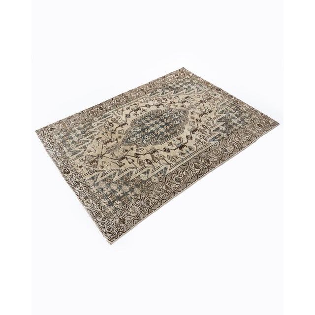 Tan Vintage Circa 1940 Distressed Mazlagan Rug 4ft 5in X 6ft 3in For Sale - Image 8 of 16