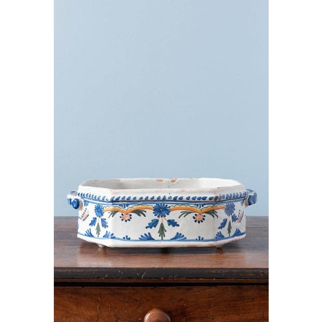 Blue and Orange Faience Jardiniere Basin from La Rochelle, 1700s For Sale - Image 11 of 11