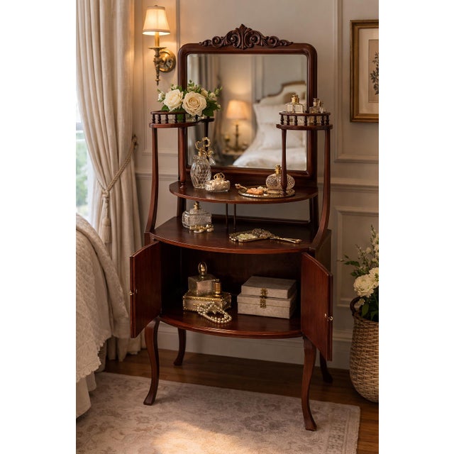 Vintage Mahogany Vanity Washstand With Mirror and Gallery Shelves – 58” Tall For Sale In Los Angeles - Image 6 of 7
