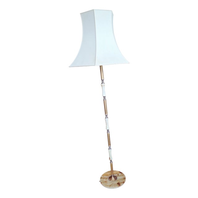 Vintage Art Deco Floor Lamp in Onyx with Brass Stand, 1930s For Sale
