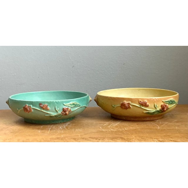 Early 20th Century Vintage Roseville “Bittersweet” Floral Ceramic Bowls - Pair For Sale - Image 5 of 12