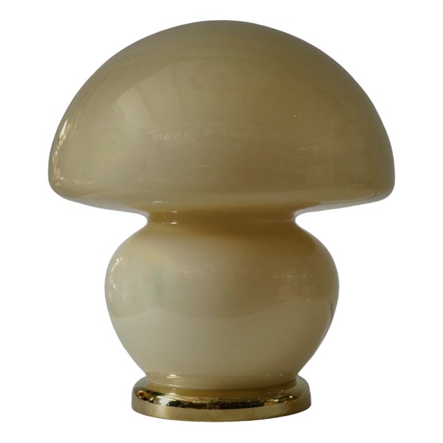 Blown Cream Glass and Brass Table Murano Lamp in style of Vistosi, 1970s For Sale