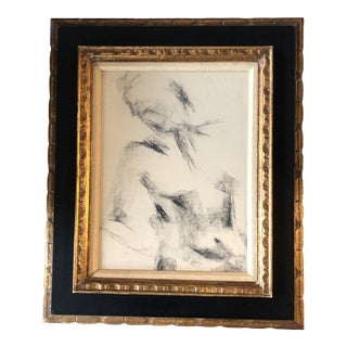 Original Vintage Abstract/Cubist Modernist Nude Charcoal Study Drawing Vintage Frame For Sale