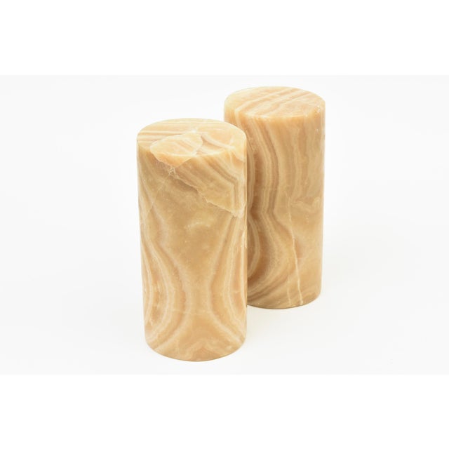 Modern Vintage Italian Alabaster Column Bookends Cream, Tan, Gray, 1970's For Sale - Image 3 of 10