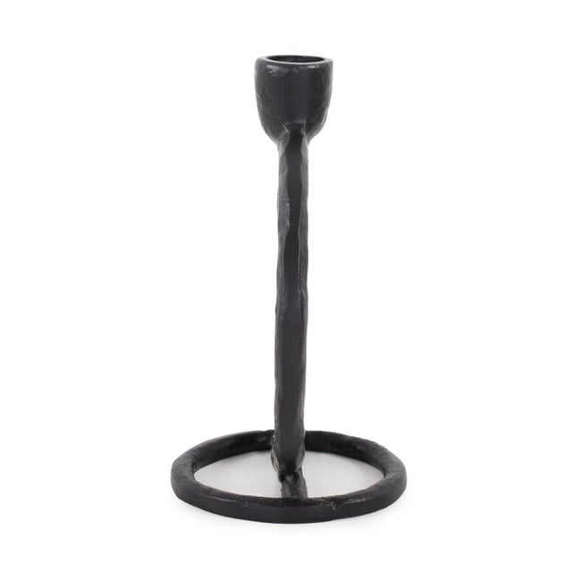 Metal Single Circle Arman Aluminum Candlestick in Black For Sale - Image 7 of 11