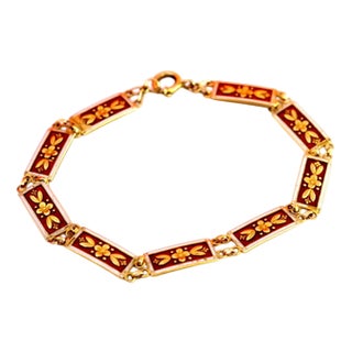 Gold Bracelet with Enamels and Raised Floral Motifs For Sale