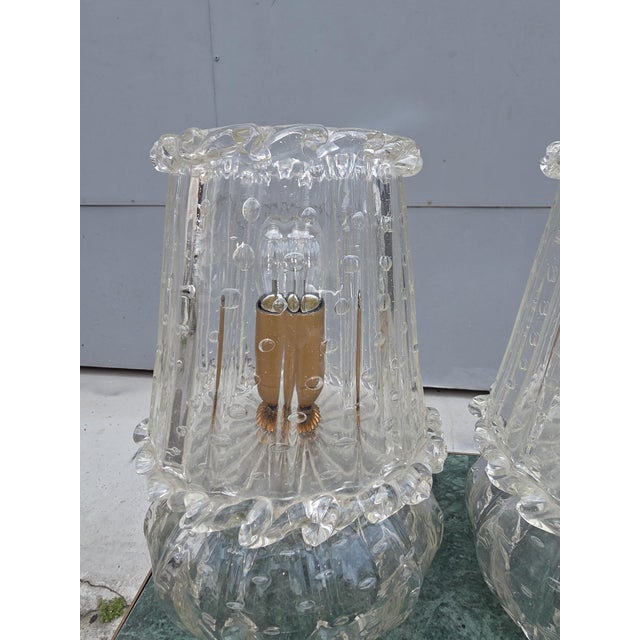 Murano Glass Table Lamps with Bubbles from Barovier, 1930, Set of 2 For Sale - Image 3 of 12