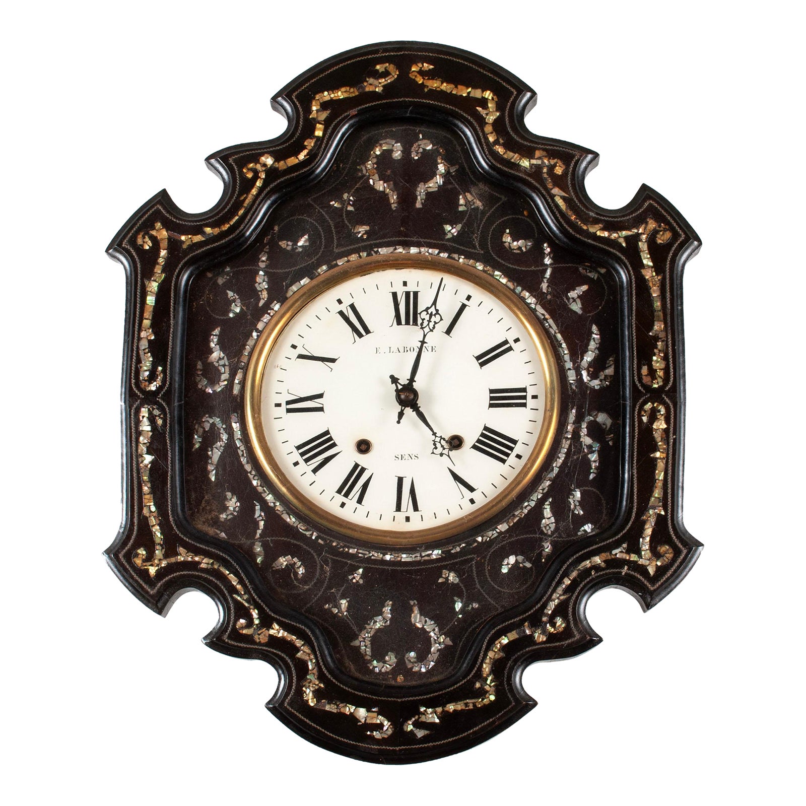 Antique French Napoleon Lll Ebony & Mother of Pearl Inlay Wall Clock ...