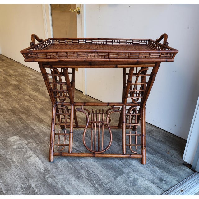 Vintage Ralph Lauren Style Bamboo Butler Tray Table With Lyre Base For Sale In New York - Image 6 of 17