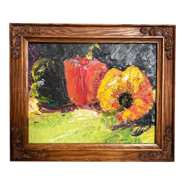 1980’s Abstract Expressionist Textured Peppers Still Life Painting For Sale