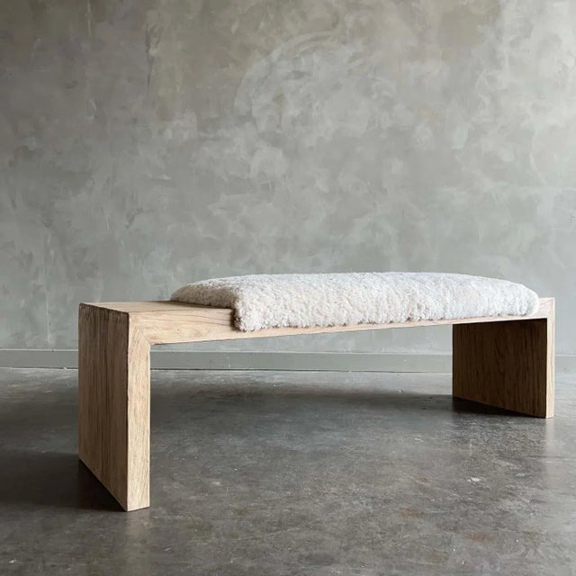 Casi Norwegian Sheep Upholstered Elm Bench - Off Center For Sale In Los Angeles - Image 6 of 7