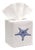 Blue Morning Starfish Tissue Box Cover in White Linen & Cotton, Embroidered For Sale
