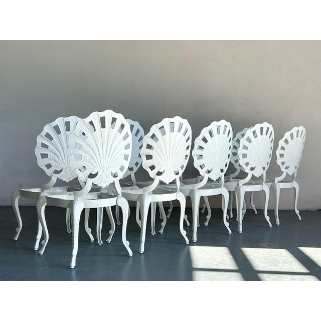 White Vintage Regency Cast Aluminum Grotto Chairs - Set of 10 For Sale - Image 8 of 12